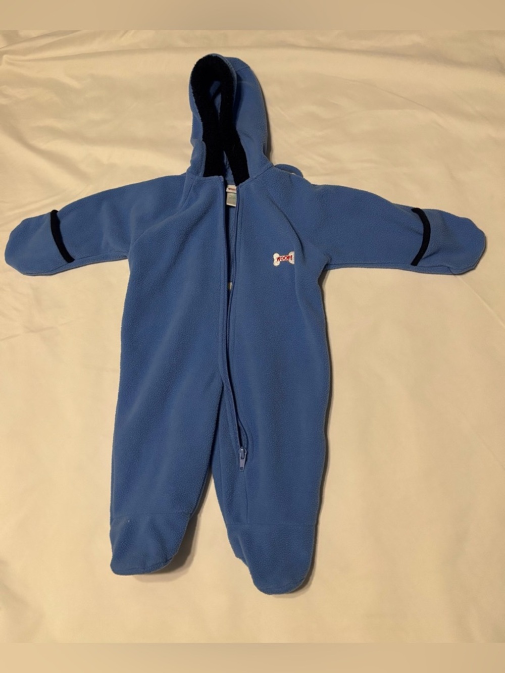 Blue Hooded Fleece One-Piece for Kids